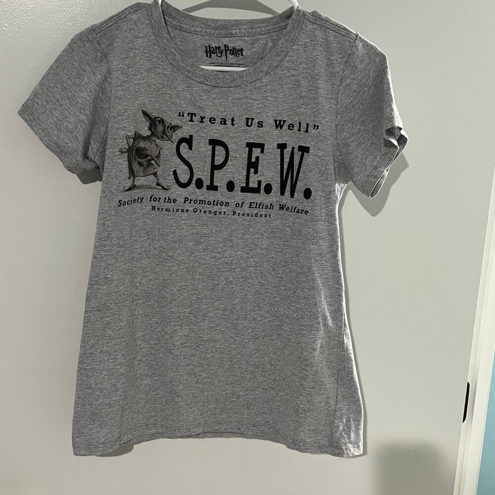 Harry Potter S.P.E.W. Dobby Graphic T Shirt Gray Women's Large Hermione Granger